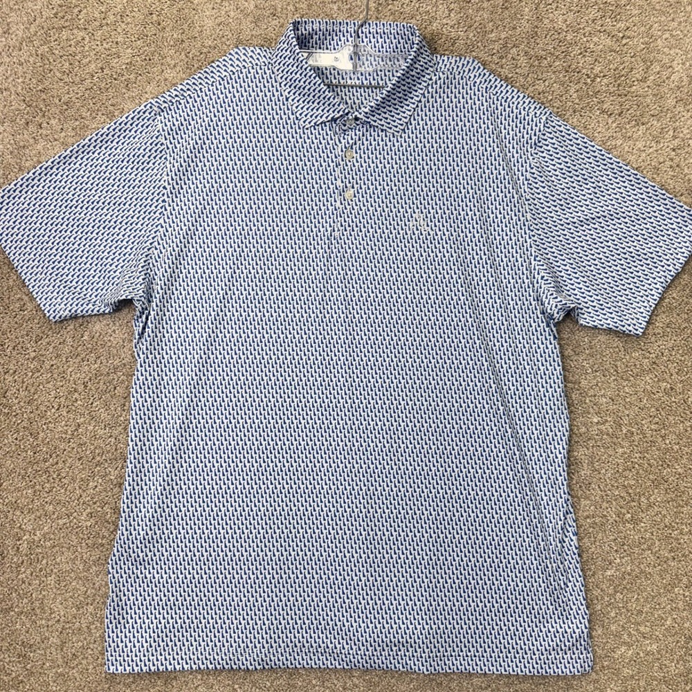 Rhoback Polo Shirt Mens XXL Delaware State Print Blue White EUC